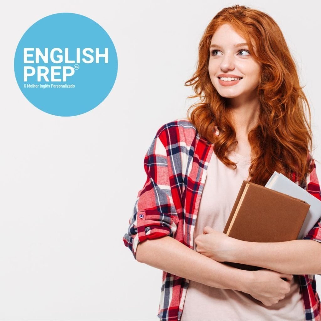 Englishprep student happily holding books, ready for class. 