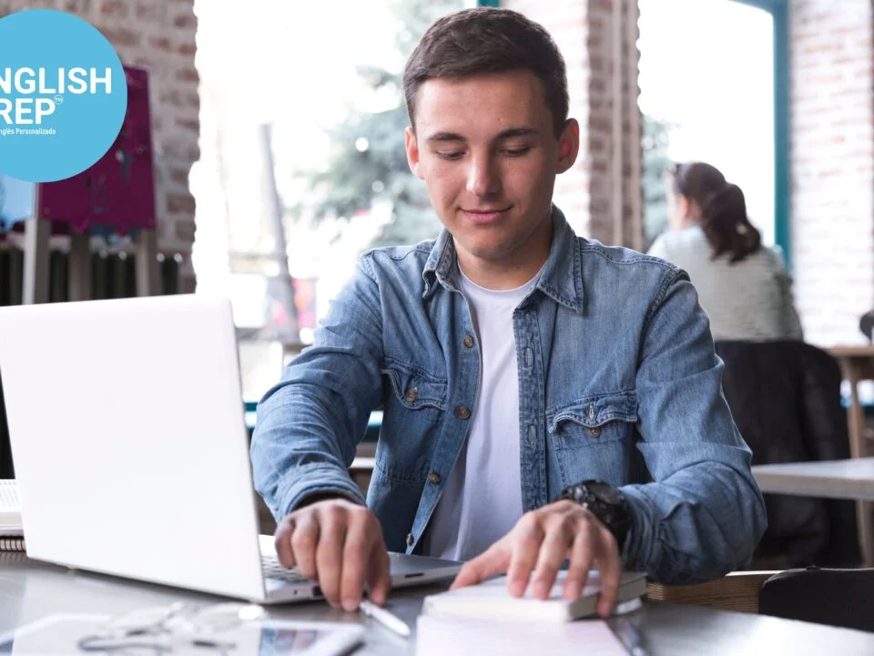 young student with laptop studying for the ielts test with englishprep
